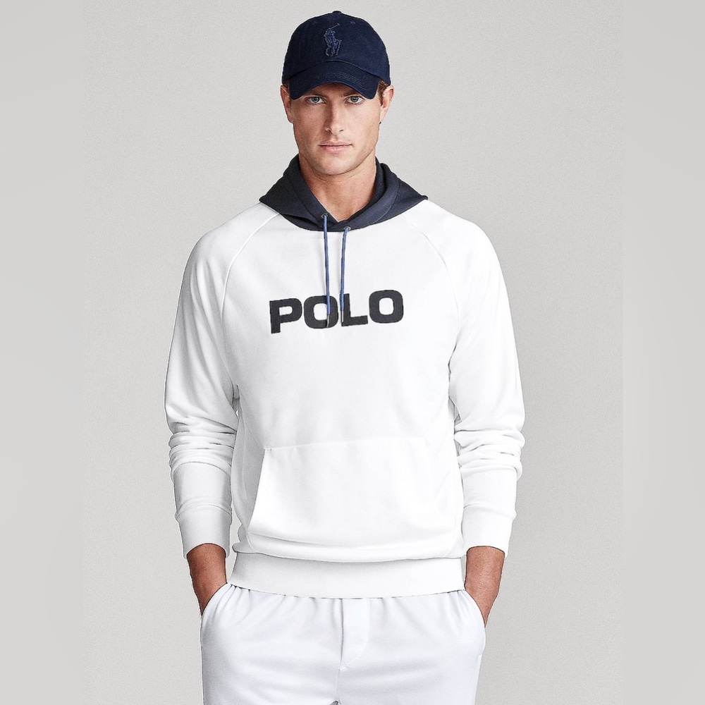 Polo Ralph Lauren white Performance Terry Hoodie Men XL FLAWED READ BELLOW